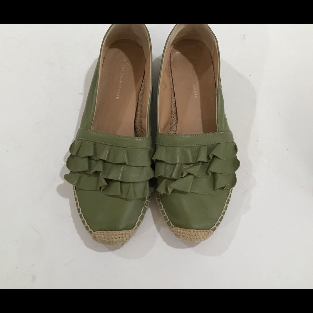 Anthropologie green leather spadrilles size 37